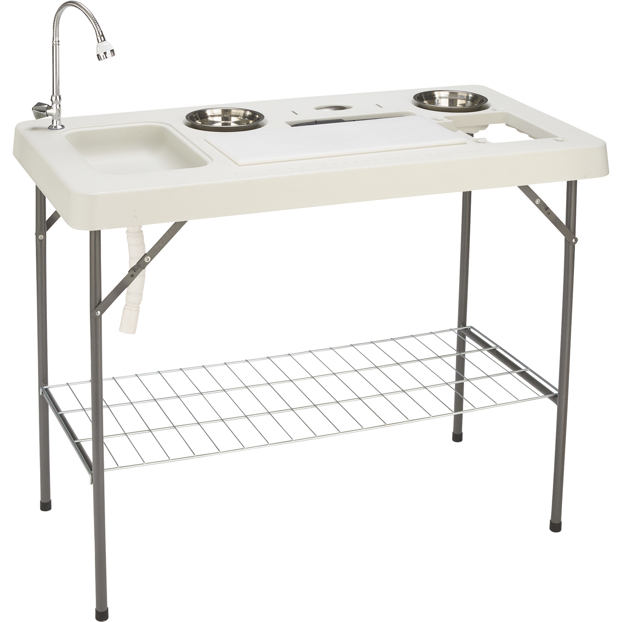 Deluxe Fish Cleaning Camp Table with Flexible Faucet, 50in.L x 25 1/2in.W x 37in.H
